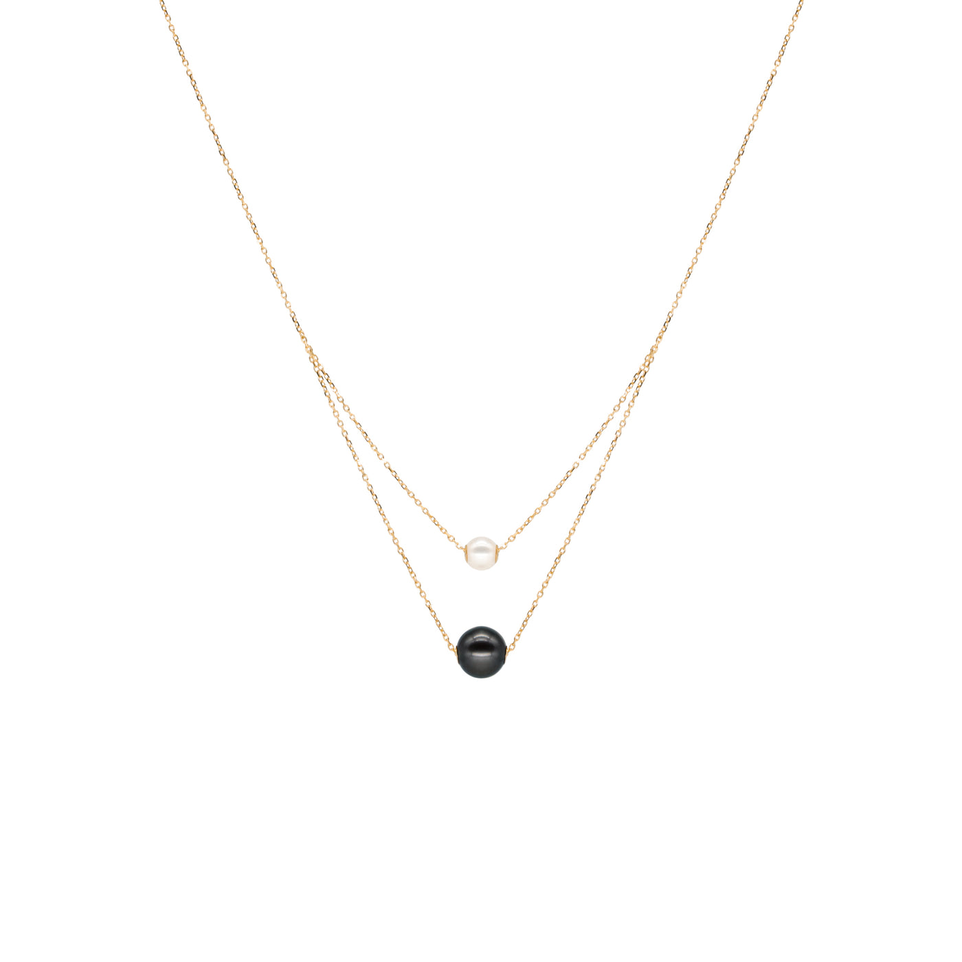 Dewdrop Double Pearl Necklace-Gold