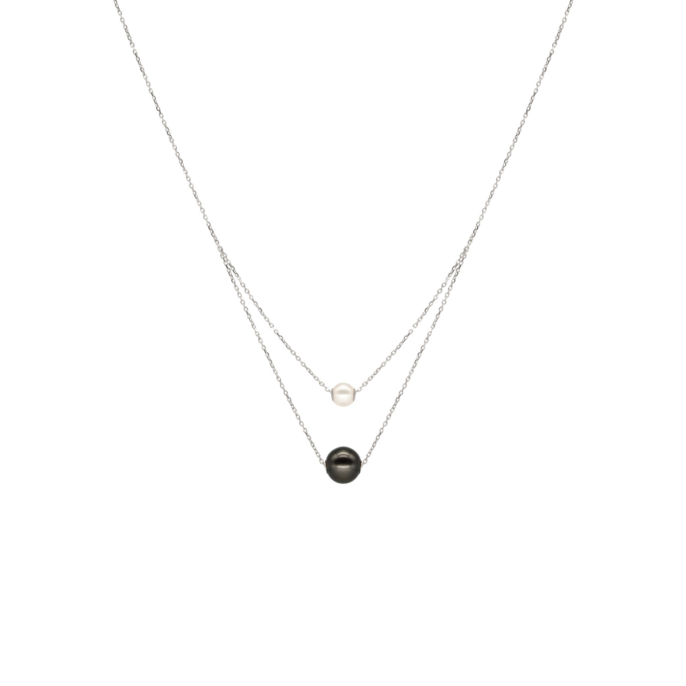 Dewdrop Double Pearl Necklace-White Gold