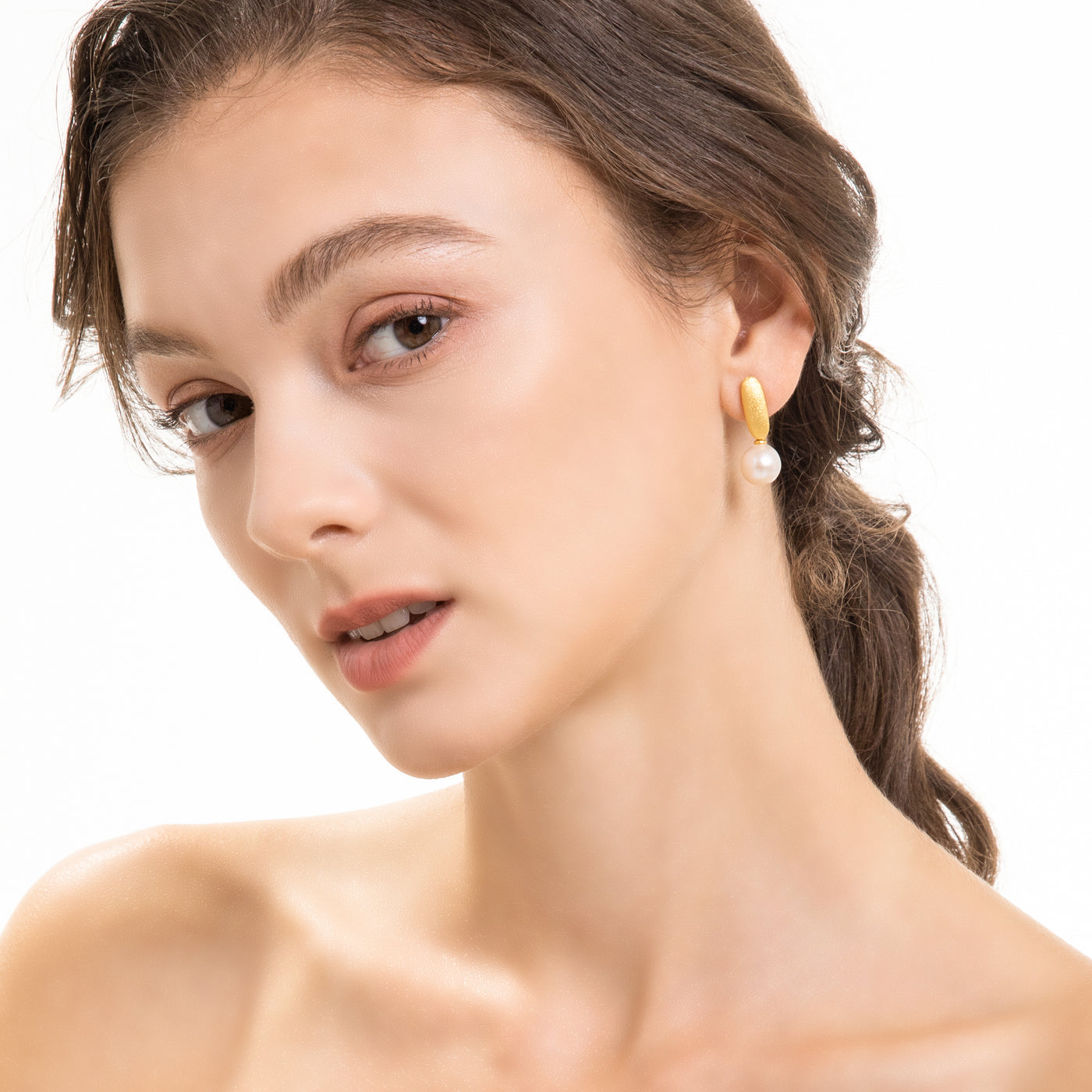 Artsy Fan Pearl Earring - Gold