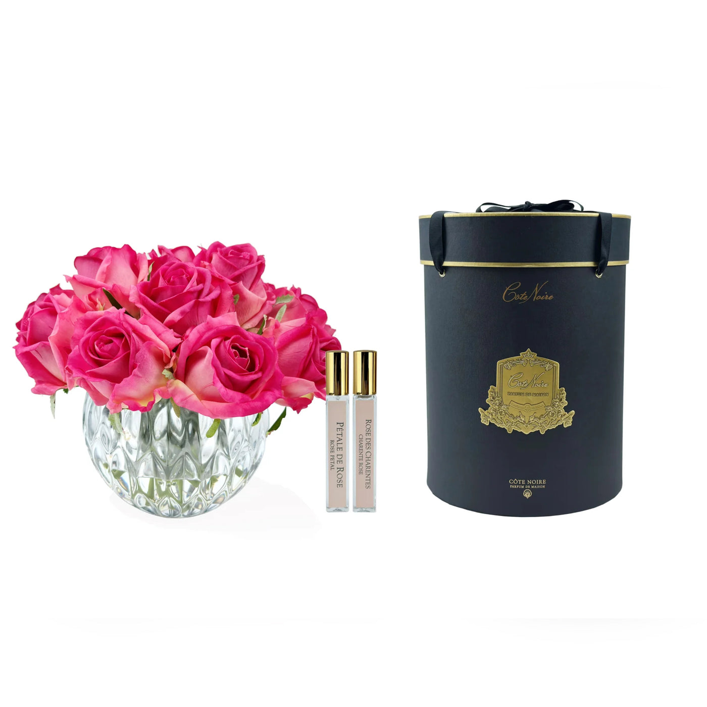 COTE NOIRE - LUXURY ROUND 13 ROSE BUDS BOUQUET IN MAGENTA