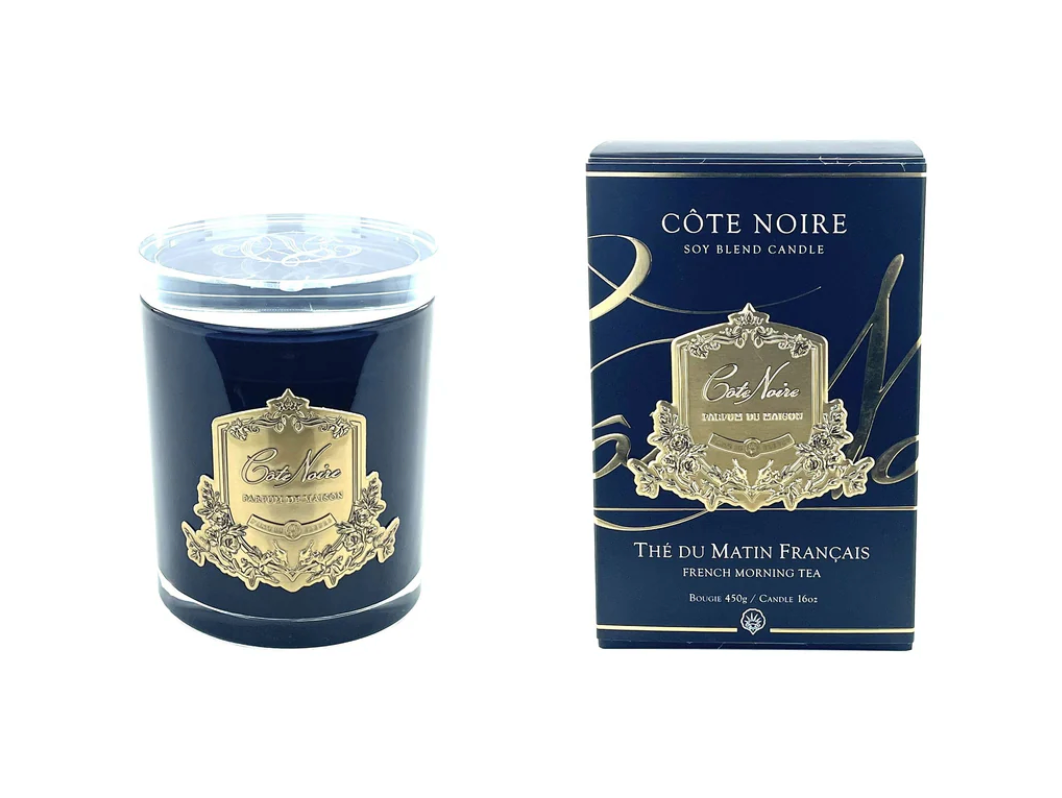 Cote Noire Candles - Dark Vessel with Gold Badge - French Morning Tea