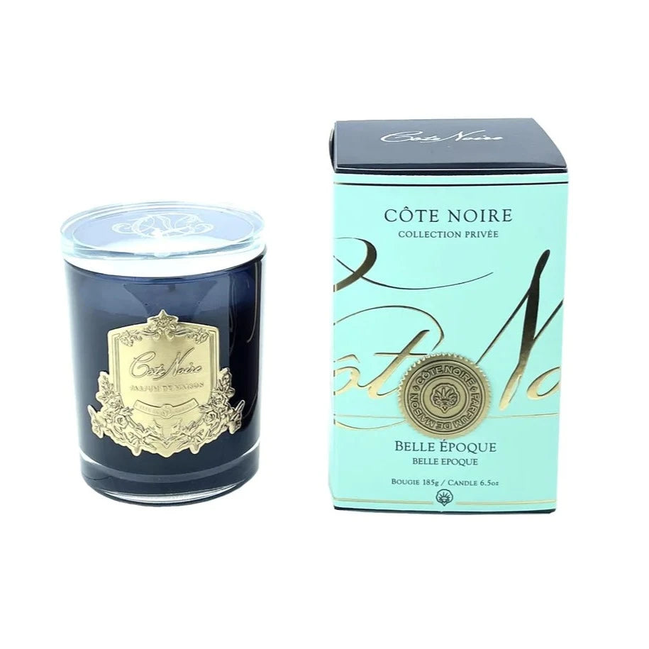 COTE NOIRE-SOY BLEND CANDLE - BELLE EPOQUE - GOLD - CRYSTAL & GLASS LID