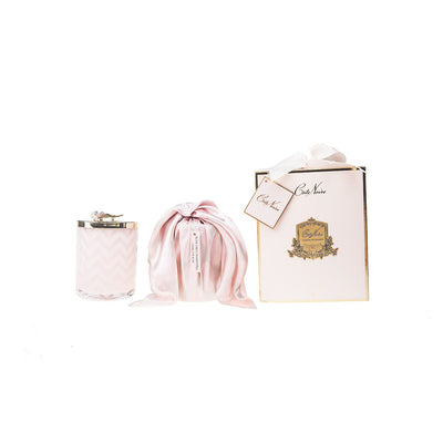 COTE NOIRE - HERRINGBONE CANDLE WITH SCARF - PINK - PINK ROSE LID | Angela Jewellery Australia