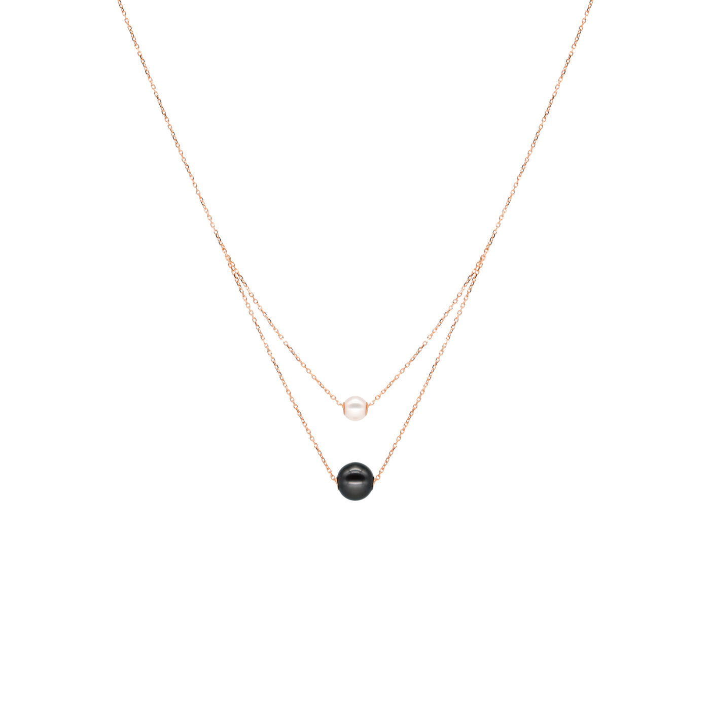 Dewdrop Double Pearl Necklace-Rose Gold